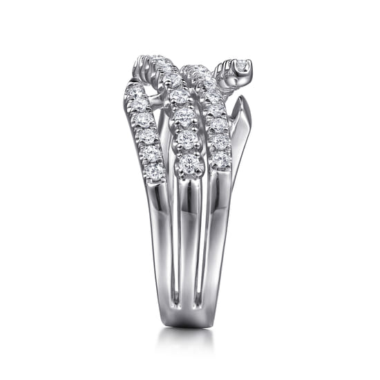 14K White Gold Diamond Wide Bypass Band Ring angle 4