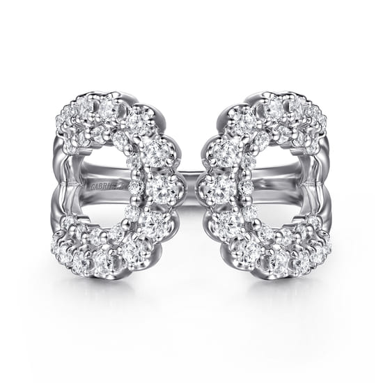 14K White Gold Diamond Wide Open Band Ring