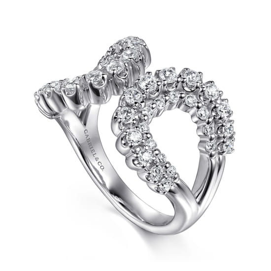 14K White Gold Diamond Wide Open Band Ring angle 3