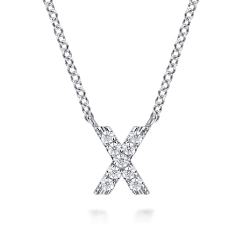14K White Gold Diamond X Initial Pendant Necklace