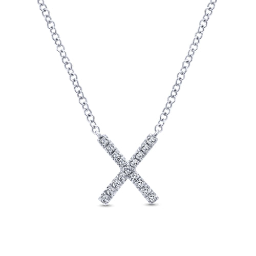 14K White Gold Diamond X Pendant Necklace
