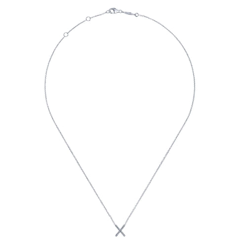 14K White Gold Diamond X Pendant Necklace