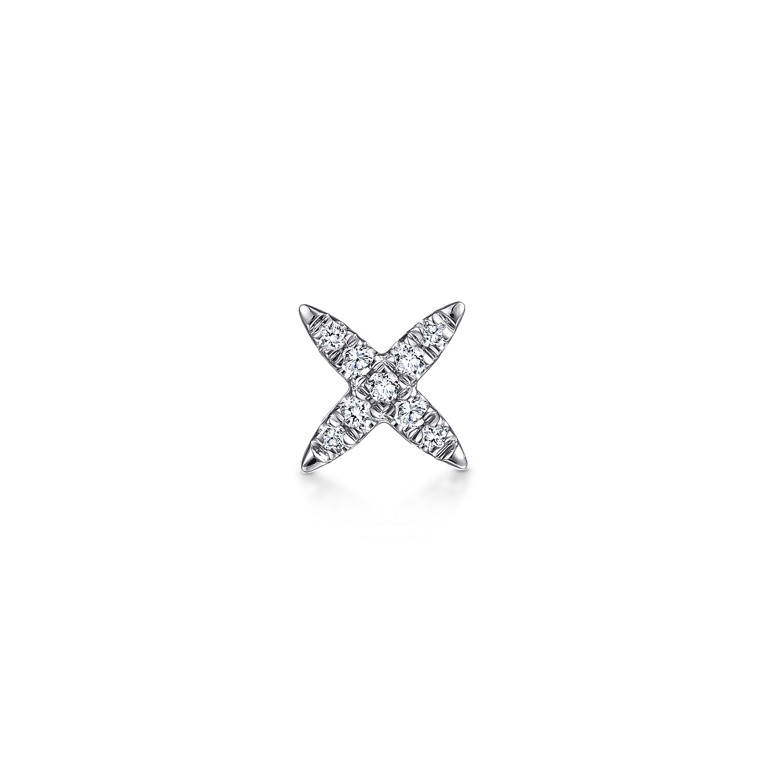 14K White Gold Diamond X Shaped Stud Single Earring