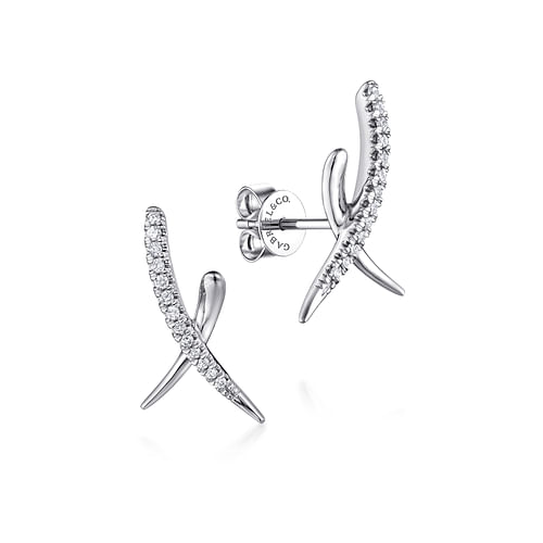 14K White Gold Diamond X Stud Earrings