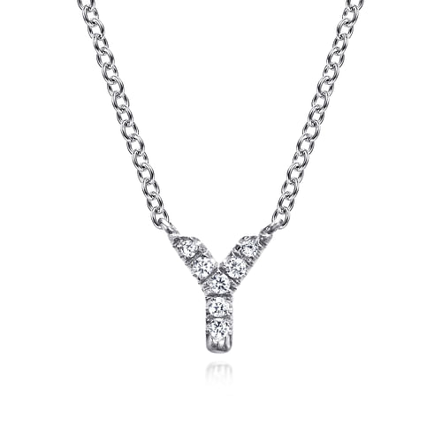 14K White Gold Diamond Y Initial Pendant Necklace