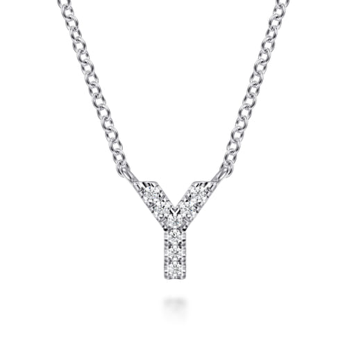 14K White Gold Diamond Y Initial Pendant Necklace