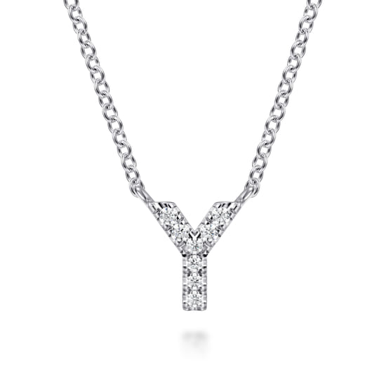 Gabriel - 14K White Gold Diamond Y Initial Pendant Necklace
