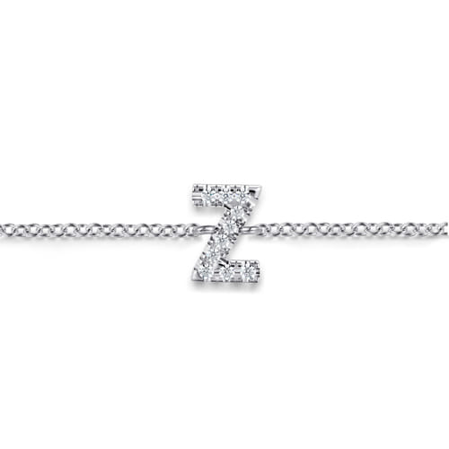 14K White Gold Diamond Z Initial Chain Bracelet 14K White Gold Diamond Z Initial Chain Bracelet