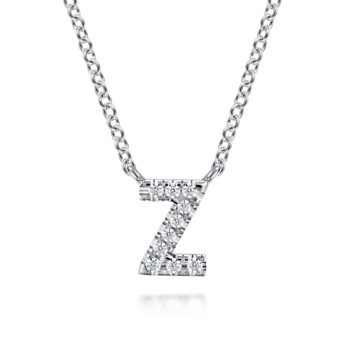 14K White Gold Diamond Z Initial Pendant Necklace