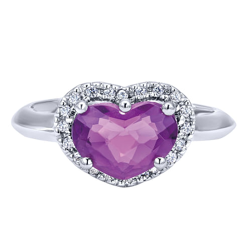 14K White Gold Diamond and Amethyst Fashion Ladies Ring