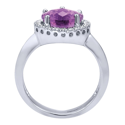 14K White Gold Diamond and Amethyst Fashion Ladies Ring