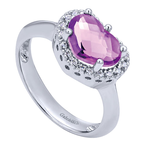 14K White Gold Diamond and Amethyst Fashion Ladies Ring