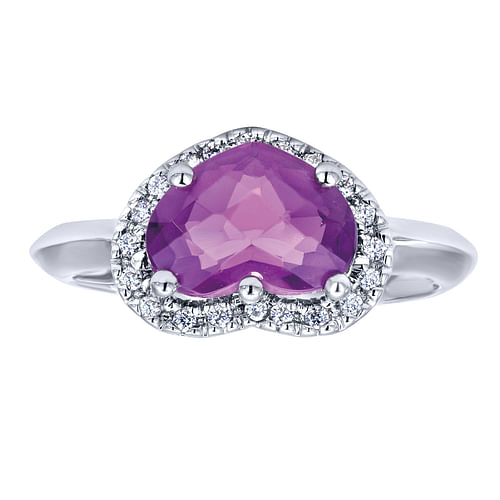 14K White Gold Diamond and Amethyst Fashion Ladies Ring