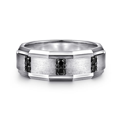 14K White Gold Diamond and Black Diamond Mens Ring