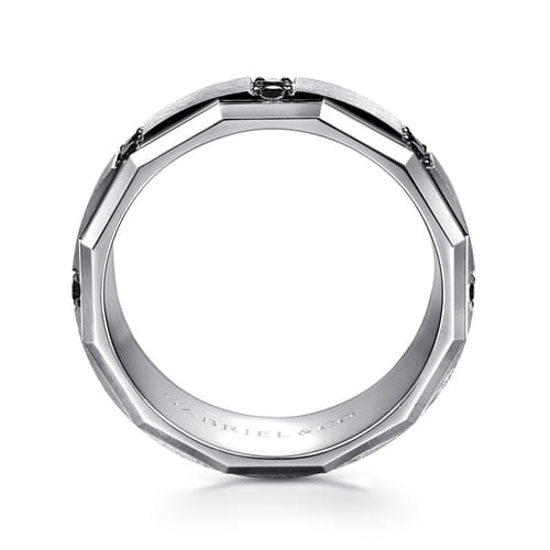 14K White Gold Diamond and Black Diamond Mens Ring