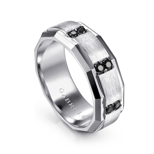 14K White Gold Diamond and Black Diamond Mens Ring