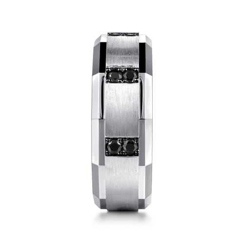 14K White Gold Diamond and Black Diamond Mens Ring