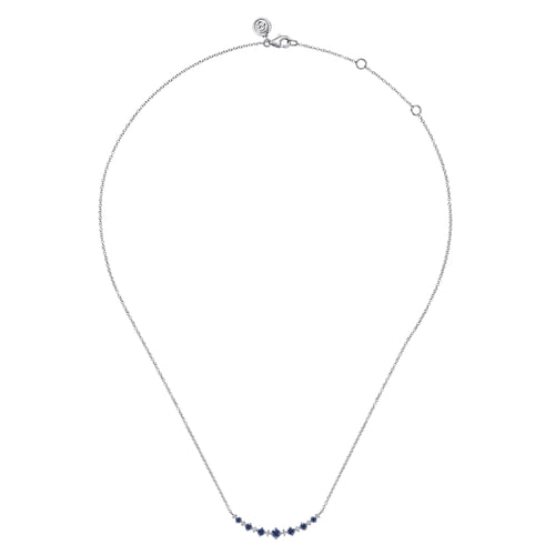 14K White Gold Diamond and Blue Sapphire Bar Necklace