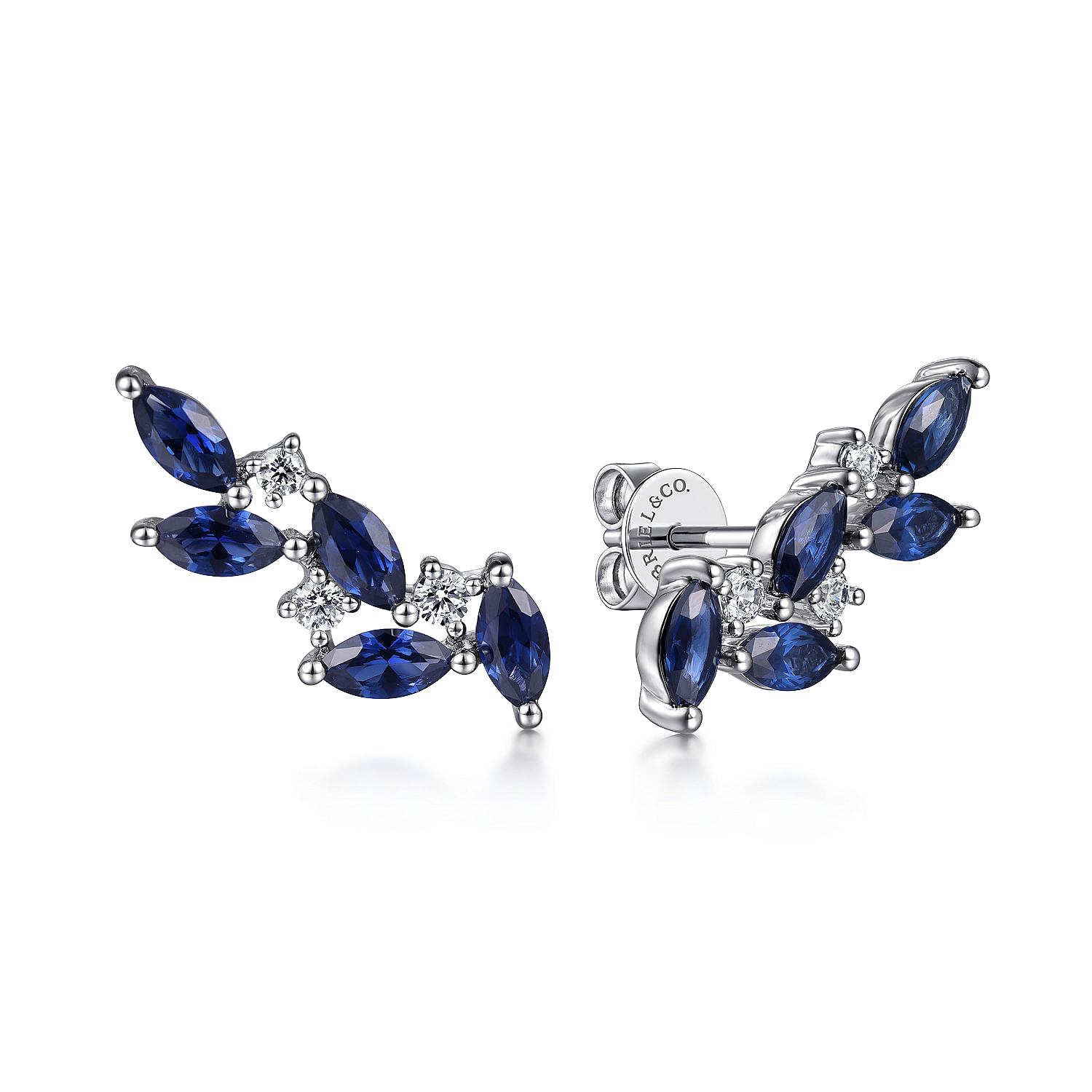Gabriel - 14K White Gold Diamond and Blue Sapphire Olive Branch Climber Earrings