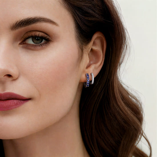 14K White Gold Diamond and Blue Sapphire Stuggies Earrings angle 4 14K White Gold Diamond and Blue Sapphire Stuggies Earrings angle 4