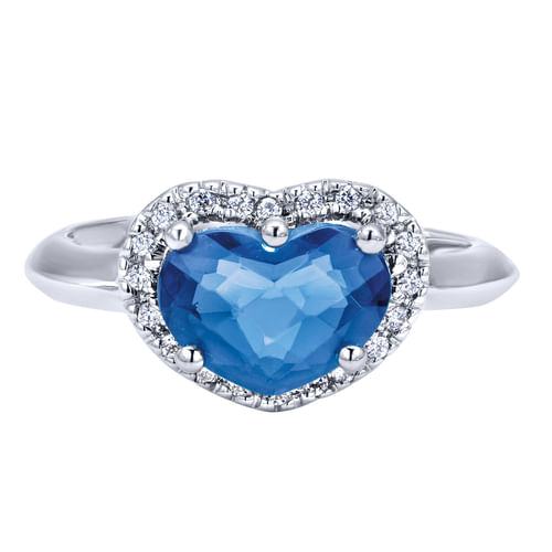 14K White Gold Diamond and Blue Topaz Fashion Ladies Ring