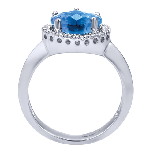 14K White Gold Diamond and Blue Topaz Fashion Ladies Ring