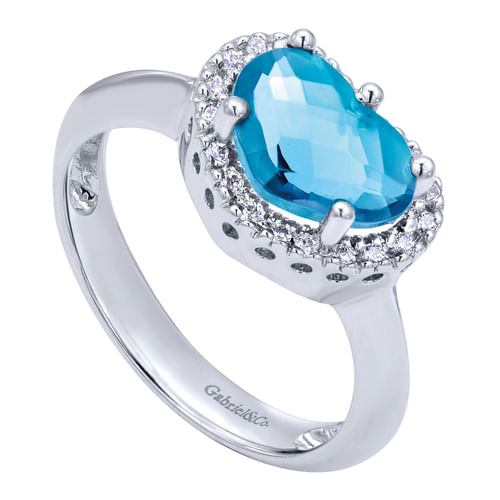 14K White Gold Diamond and Blue Topaz Fashion Ladies Ring