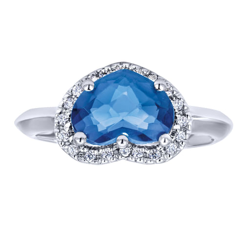 14K White Gold Diamond and Blue Topaz Fashion Ladies Ring