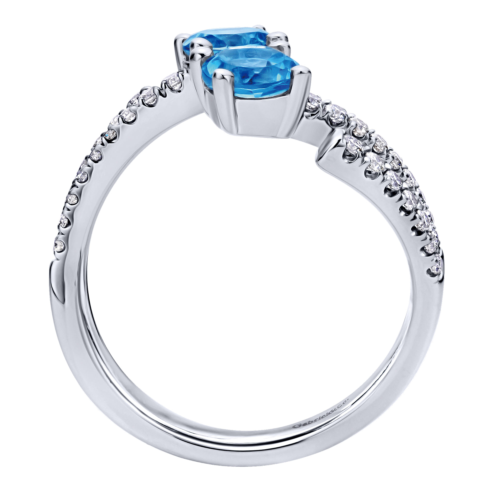 14K White Gold Diamond and Blue Topaz Fashion Ladies Ring