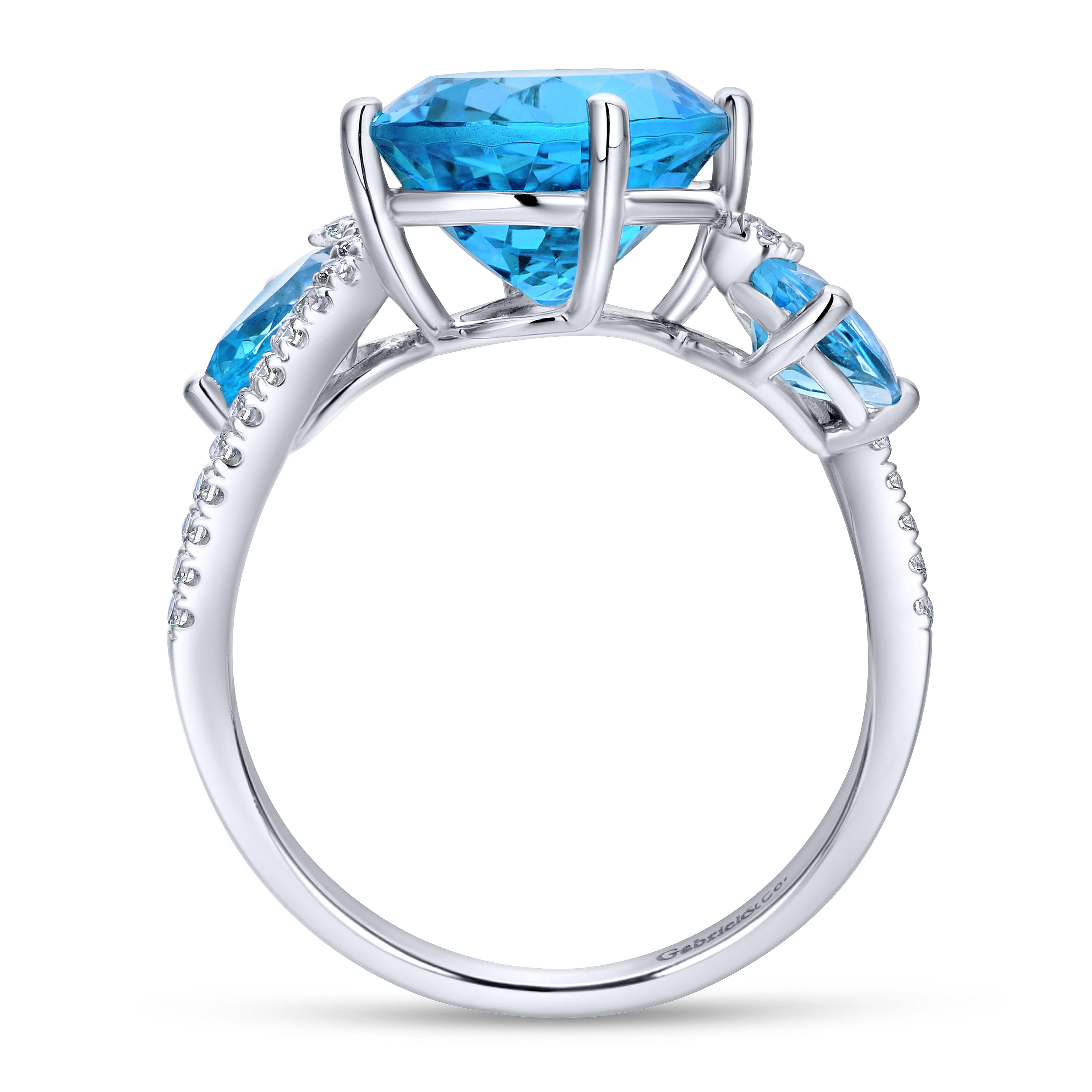 14K White Gold Diamond and Blue Topaz Fashion Ladies Ring