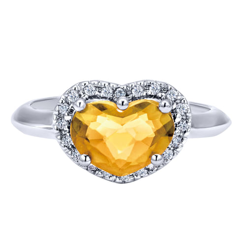 14K White Gold Diamond and Citrine Fashion Ladies Ring