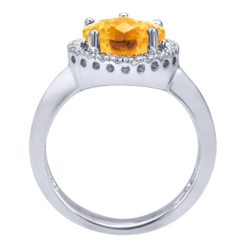 14K White Gold Diamond and Citrine Fashion Ladies Ring