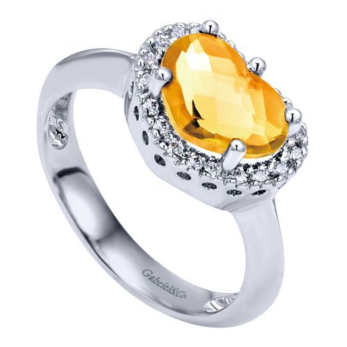 14K White Gold Diamond and Citrine Fashion Ladies Ring