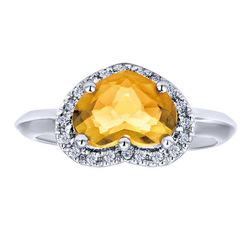 14K White Gold Diamond and Citrine Fashion Ladies Ring