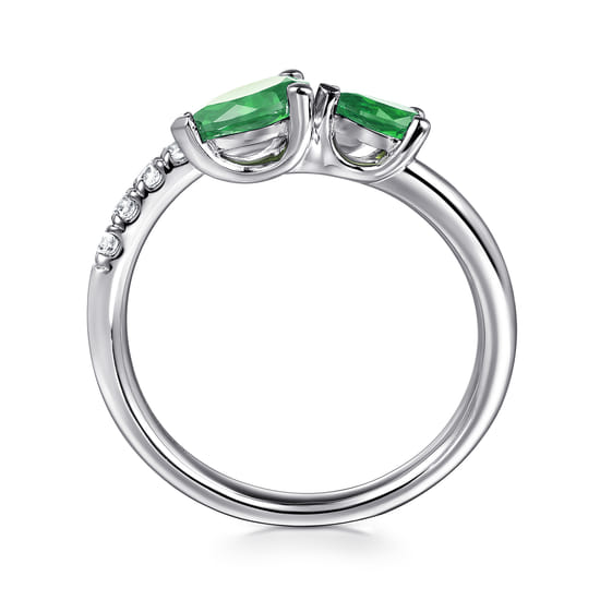 14K White Gold Diamond and Emerald Bypass Ring angle 2