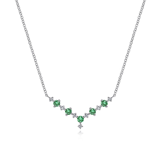 Gabriel - 14K White Gold Diamond and Emerald Curved Bar Necklace