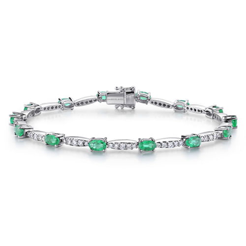14K White Gold Diamond and Emerald Fashion Bracelet