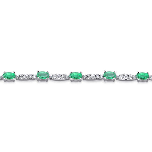 14K White Gold Diamond and Emerald Fashion Bracelet