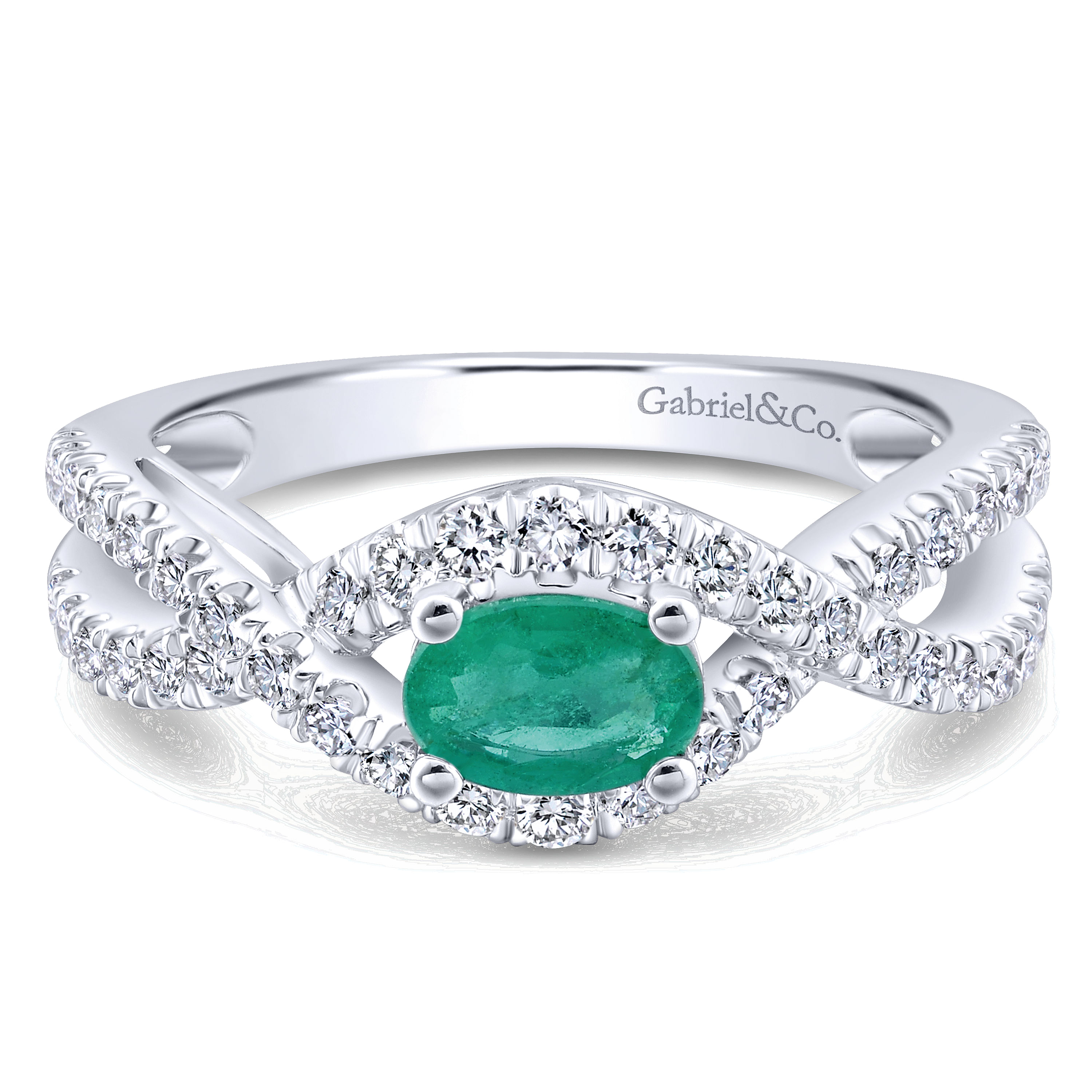 14K White Gold Diamond and Emerald Fashion Ladies Ring
