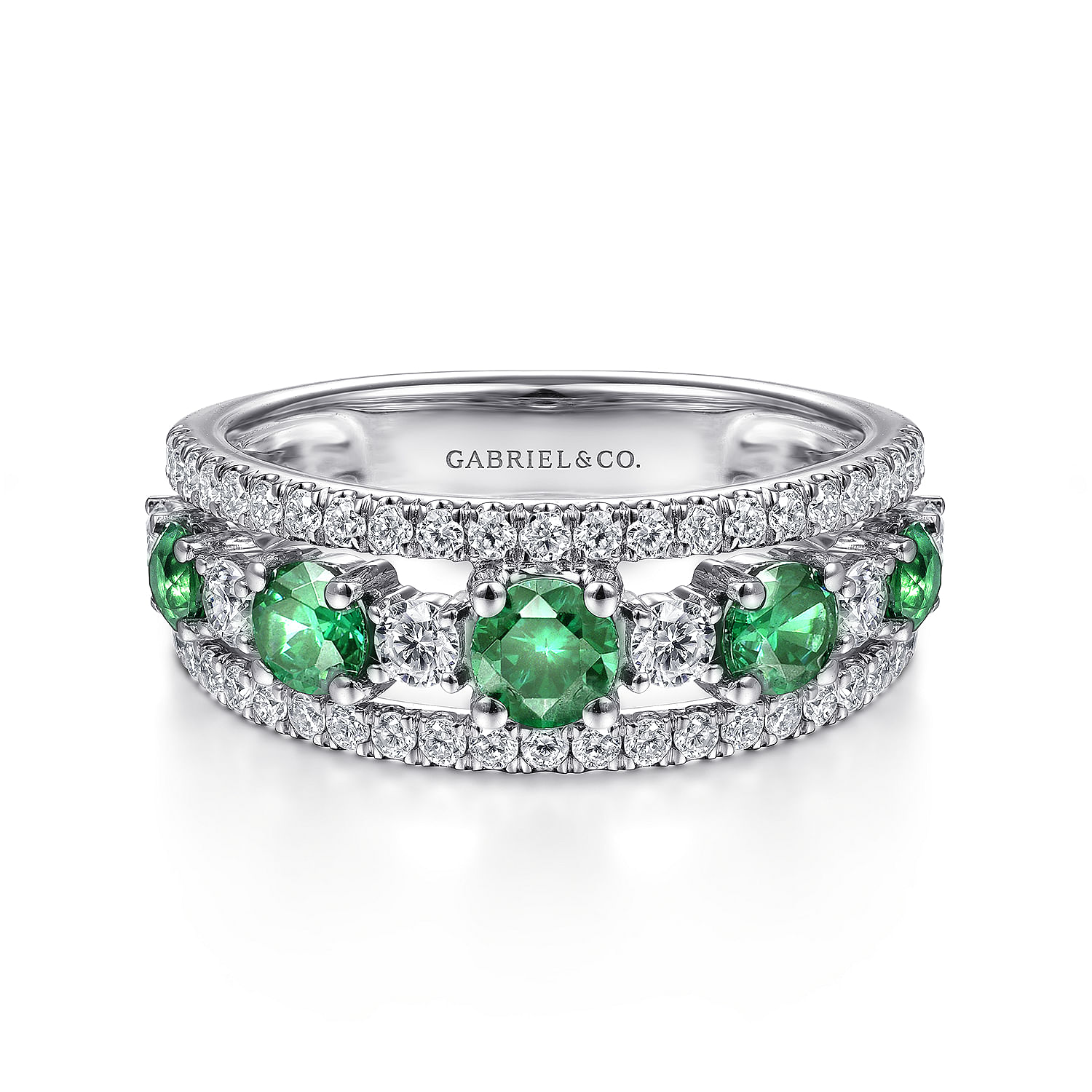 14K White Gold Diamond and Emerald Ladies Ring