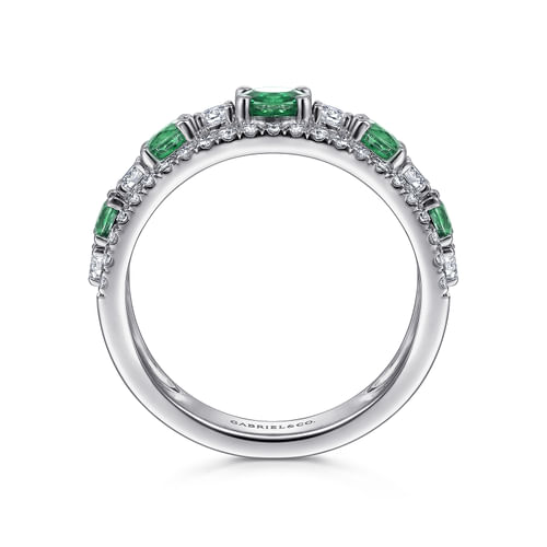 14K White Gold Diamond and Emerald Ladies Ring
