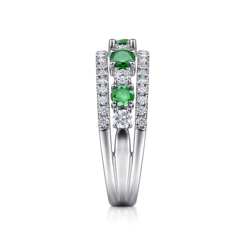 14K White Gold Diamond and Emerald Ladies Ring