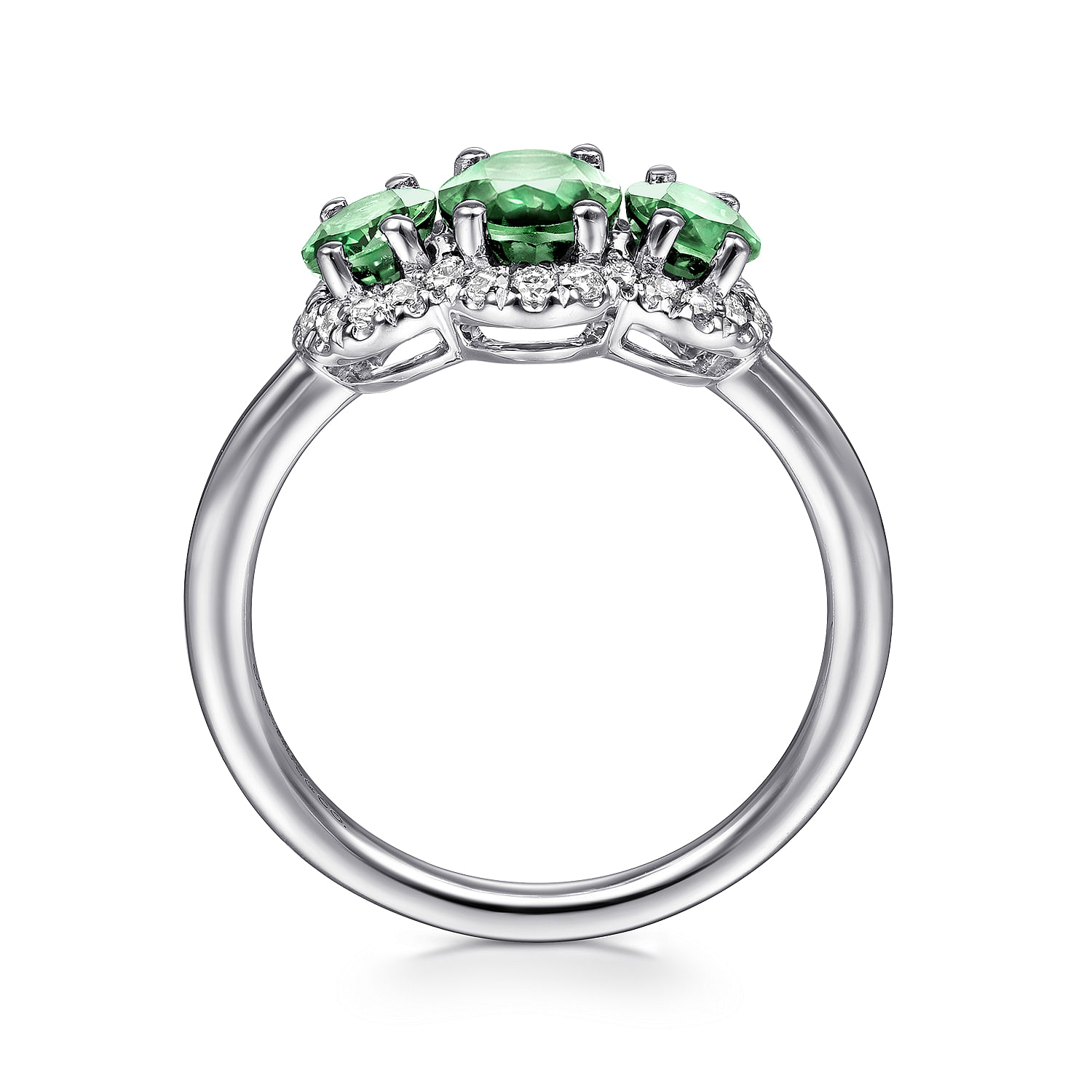 14K White Gold Diamond and Emerald Oval Halo Ring