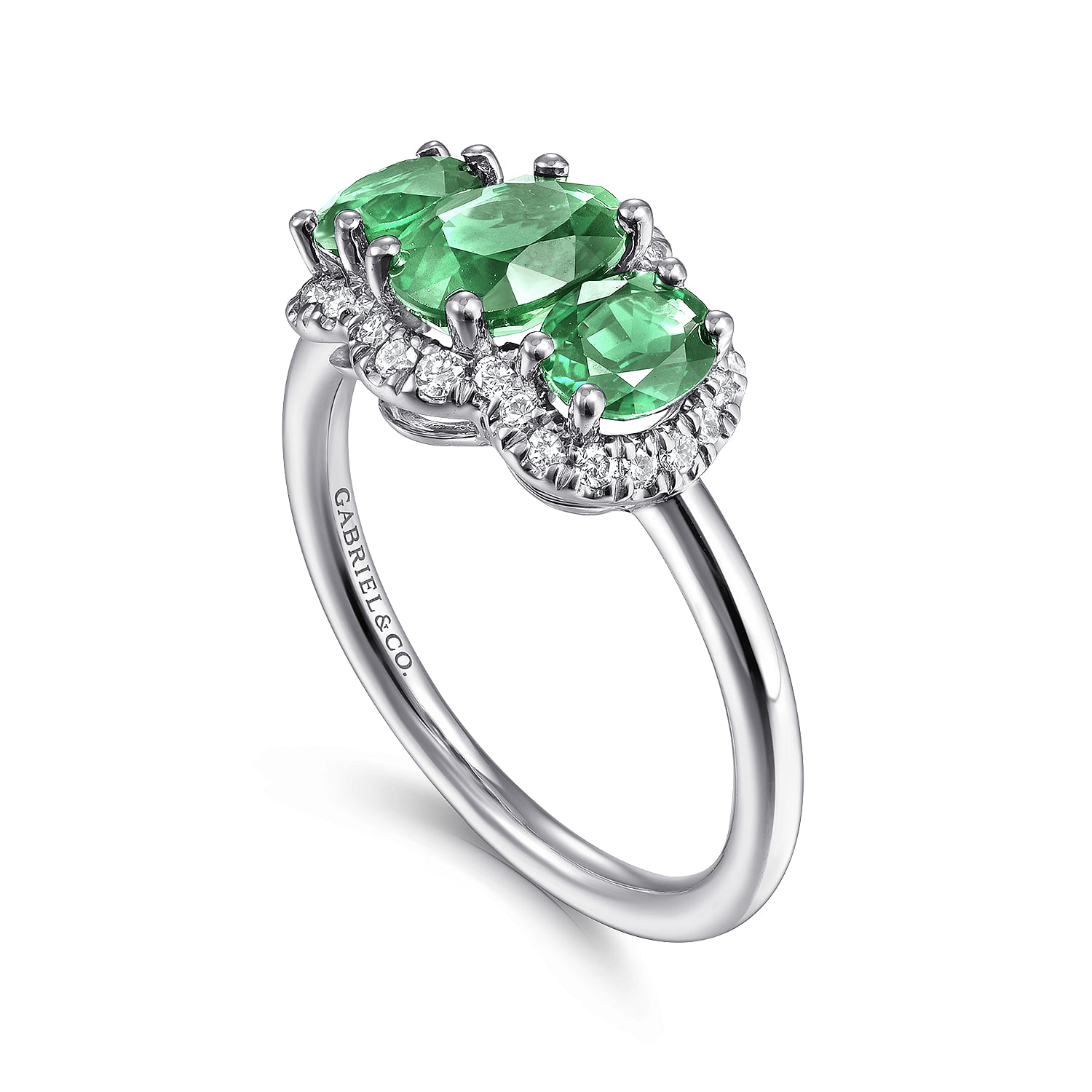14K White Gold Diamond and Emerald Oval Halo Ring