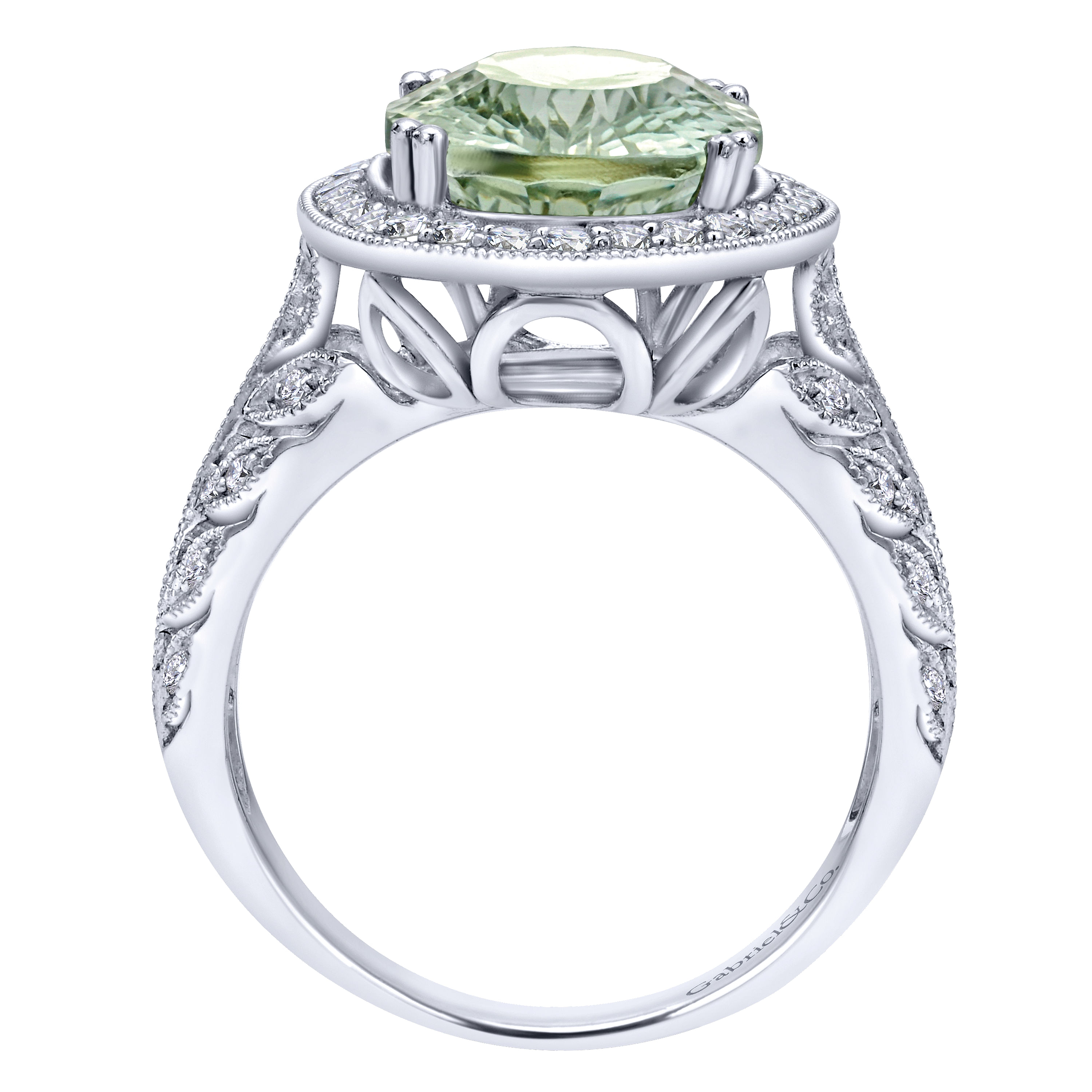 14K White Gold Diamond and Green Amethyst Fashion Ladies Ring