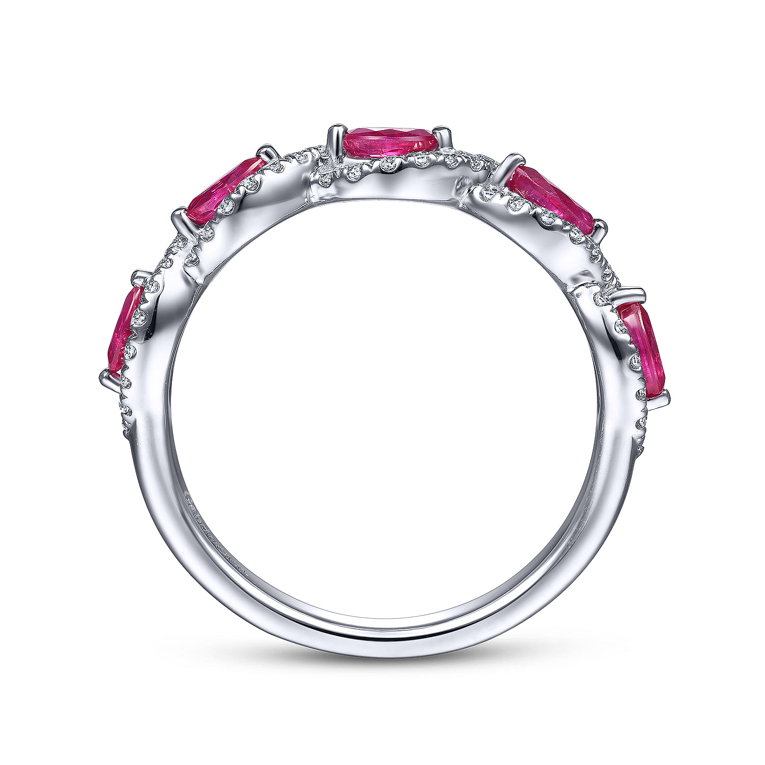14K White Gold Diamond and Marquise Ruby Twisted Ring