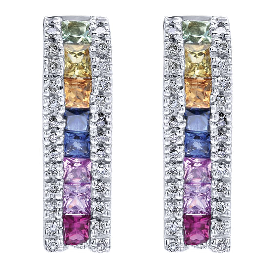 Gabriel - 14K White Gold Diamond and Multi Color Stones Fashion Pendant