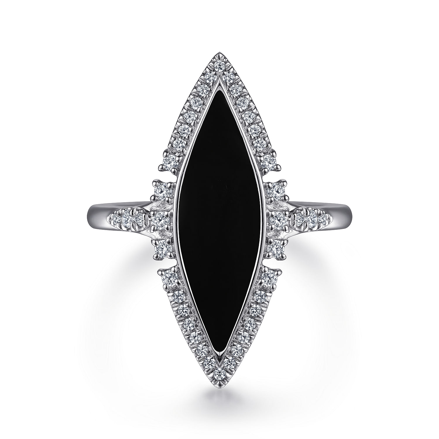 14K White Gold Diamond and Onyx Marquise Statement Ring