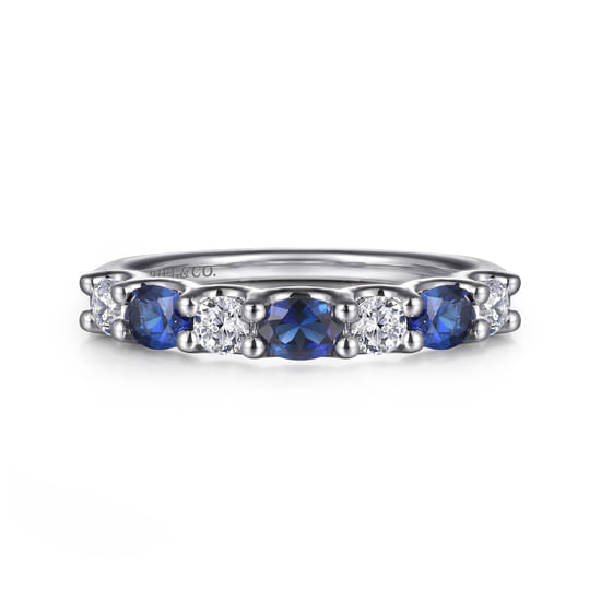 Gabriel - 14K White Gold Diamond and Oval Sapphire Band Ring