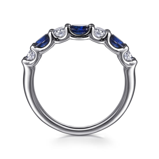 14K White Gold Diamond and Oval Sapphire Band Ring angle 2